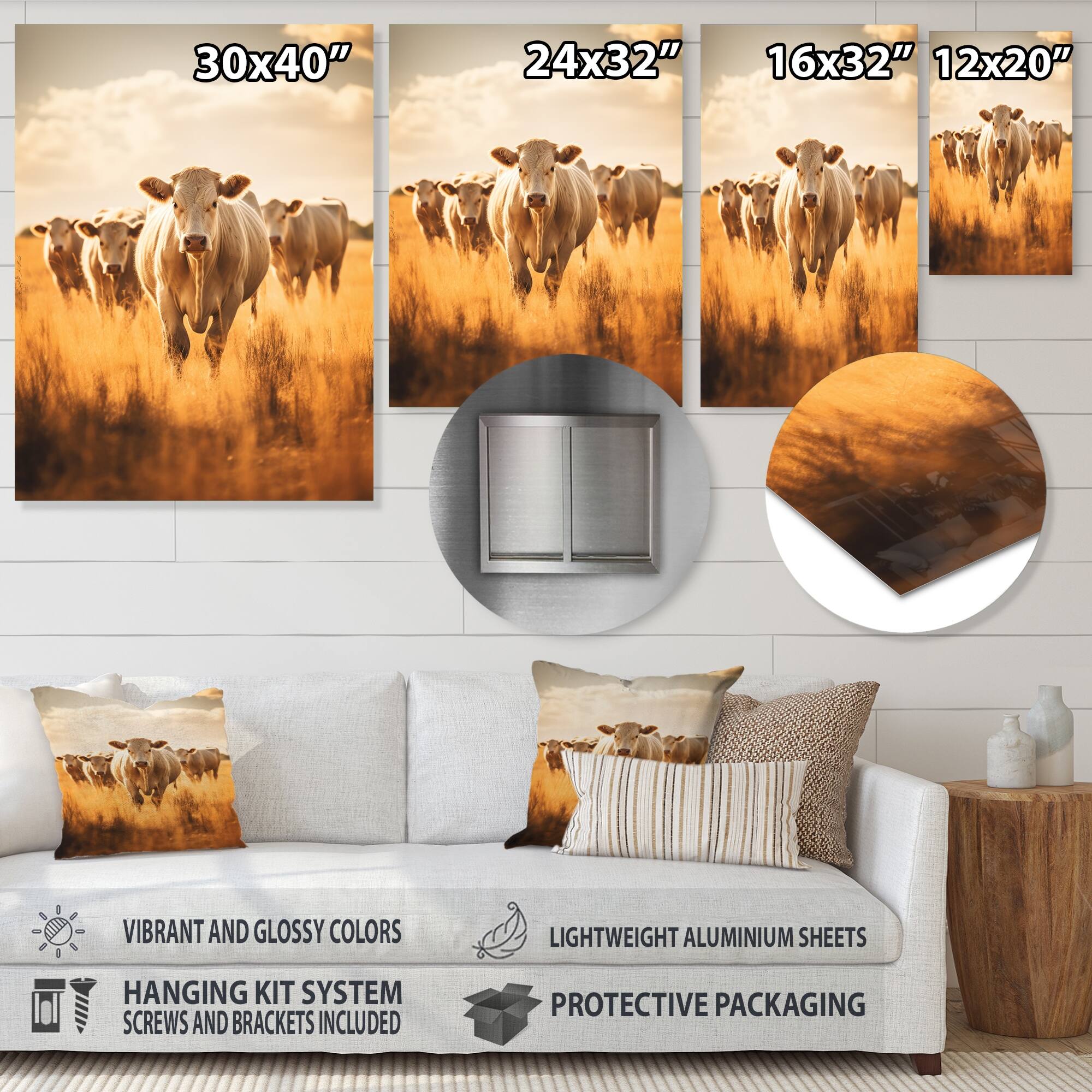 Designart "Cattle Pastoral Serenity II" Cattle Metal Wall Art Bed